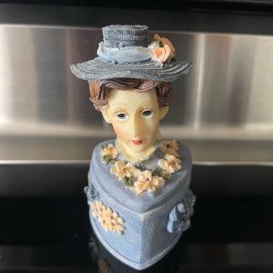 Vintage 1970s Victorian Lady Ring Box Figural Trinket Box